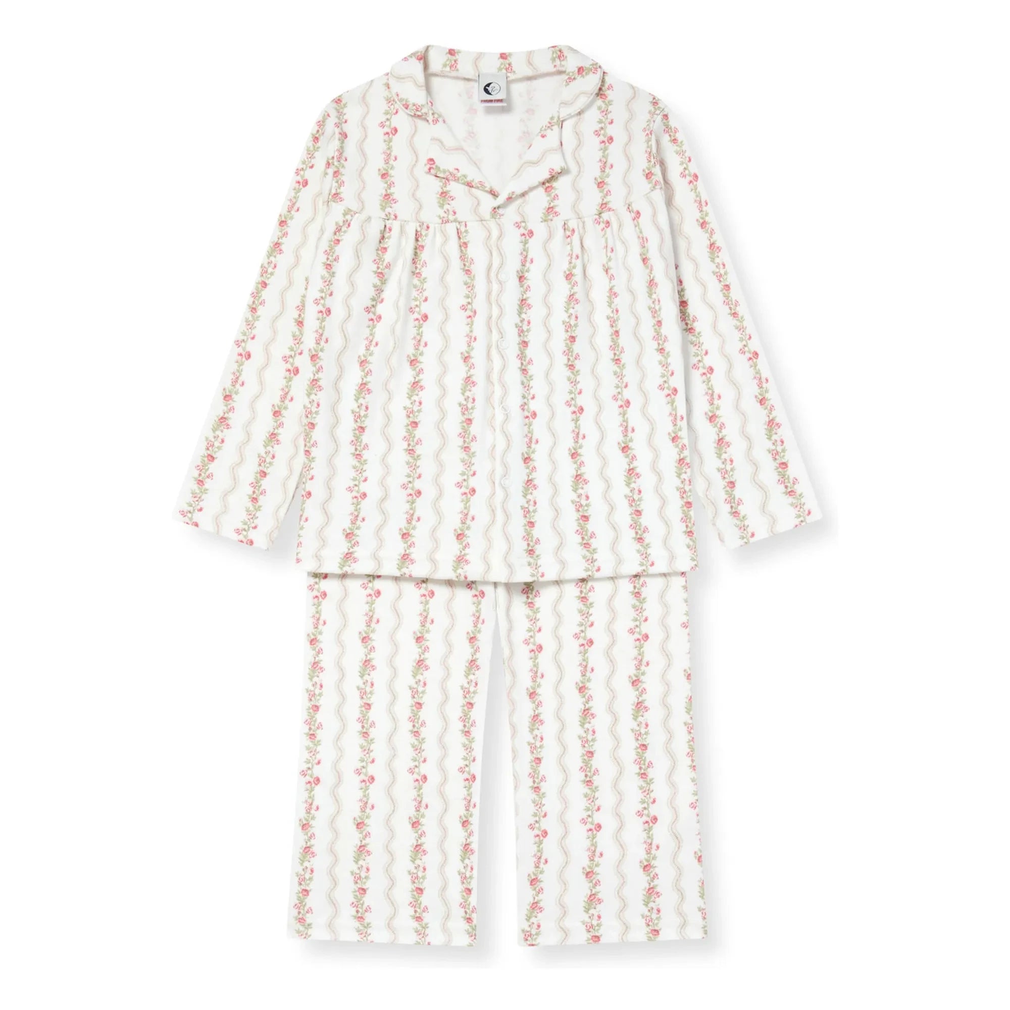 Sleepy Doe - Organic cotton floral print striped pajamas | Ecru