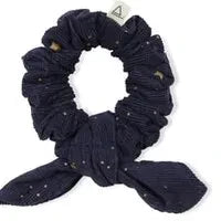 Arsène et Les Pipelettes - Thin-Wale Corduroy Velvet Star Scrunchie | Dark Blue