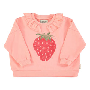 Piupiuchick - Strawberry Organic Cotton Ruffled Sweatshirt | Pink