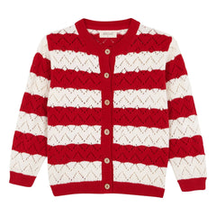 birinit - Pointelle Chili Striped Cardigan | Red
