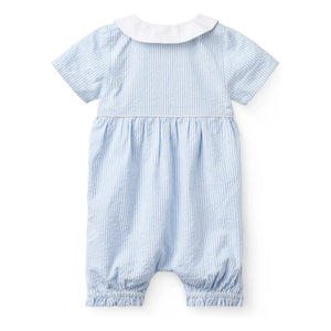 Copenhagen Colors - Organic Cotton Striped Peter Pan Collar Romper | Light Blue