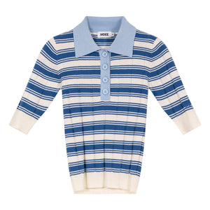 Indee - Verona Striped Ribbed Polo | Blue