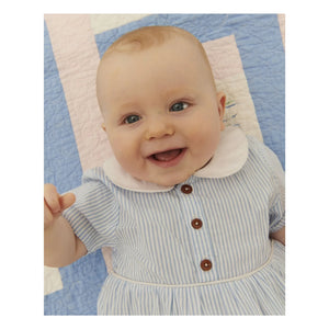 Copenhagen Colors - Organic Cotton Striped Peter Pan Collar Romper | Light Blue