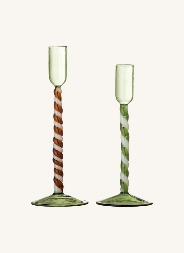 Bloomingville - Swirlie Glass Candle Holders - Set of 2 | Green