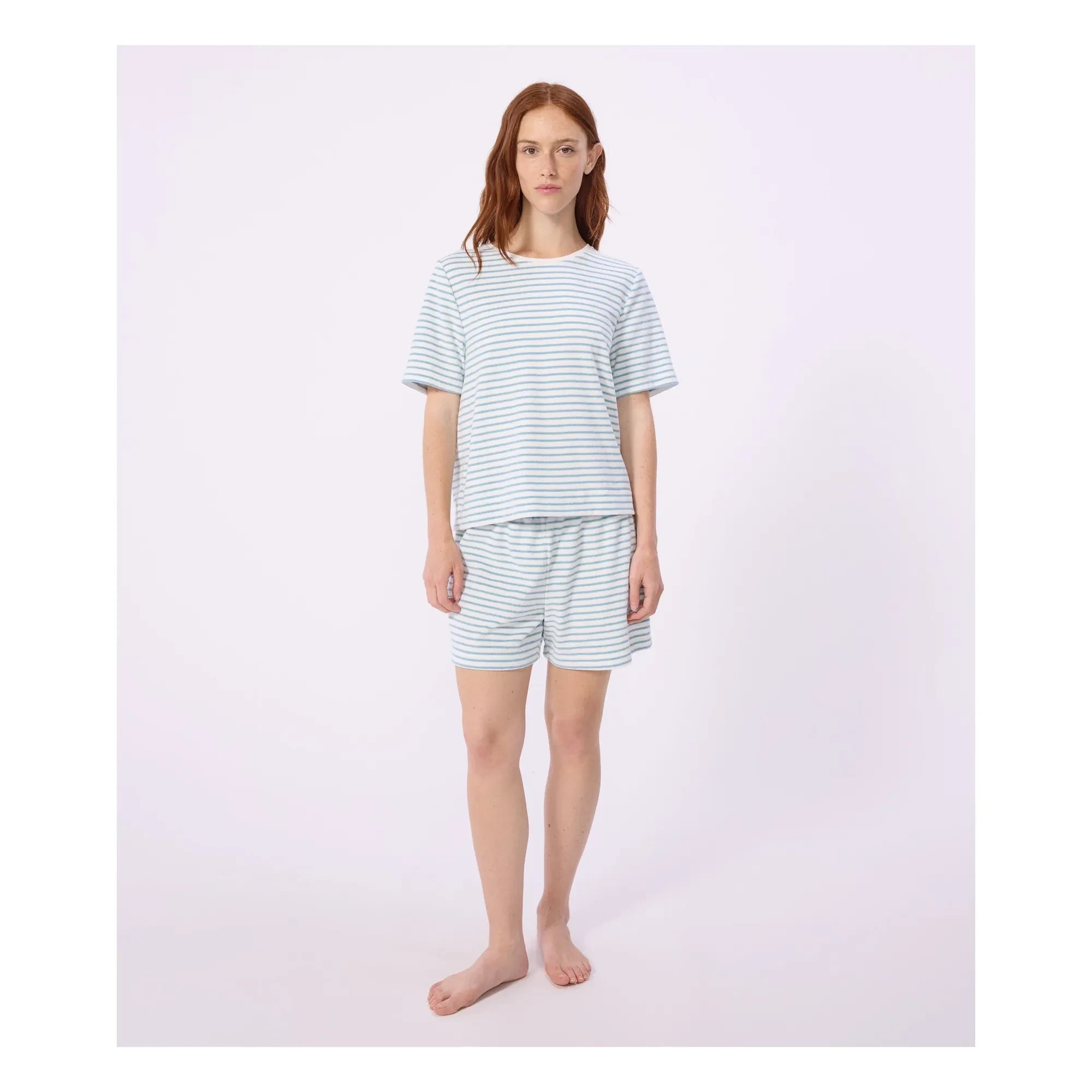 Petit Bateau - Striped Towel Pajama Shorts | Turquoise