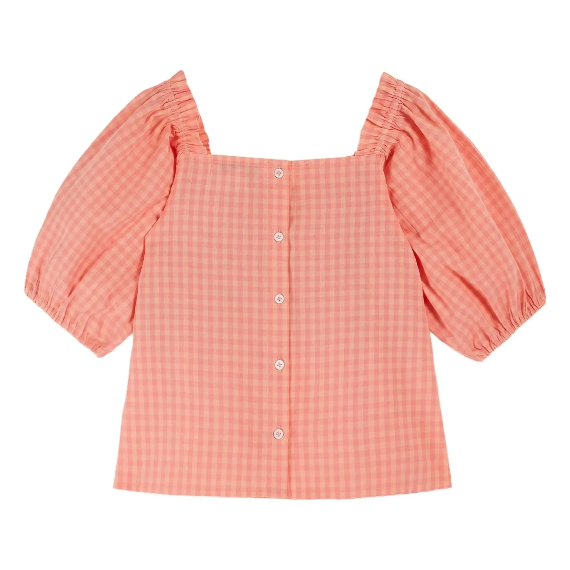 Emile et Ida - Embroidered Checked Drawstring Blouse | Peach