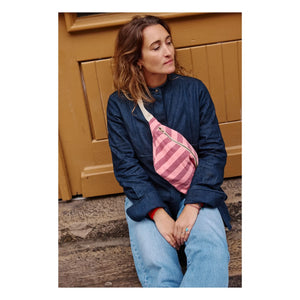 Rose in April - Çizgili bel çantası | Pembe