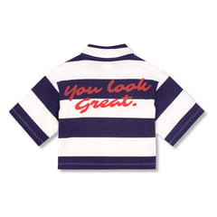 Wynken - Striped Organic Cotton Crop Shirt | Navy Blue