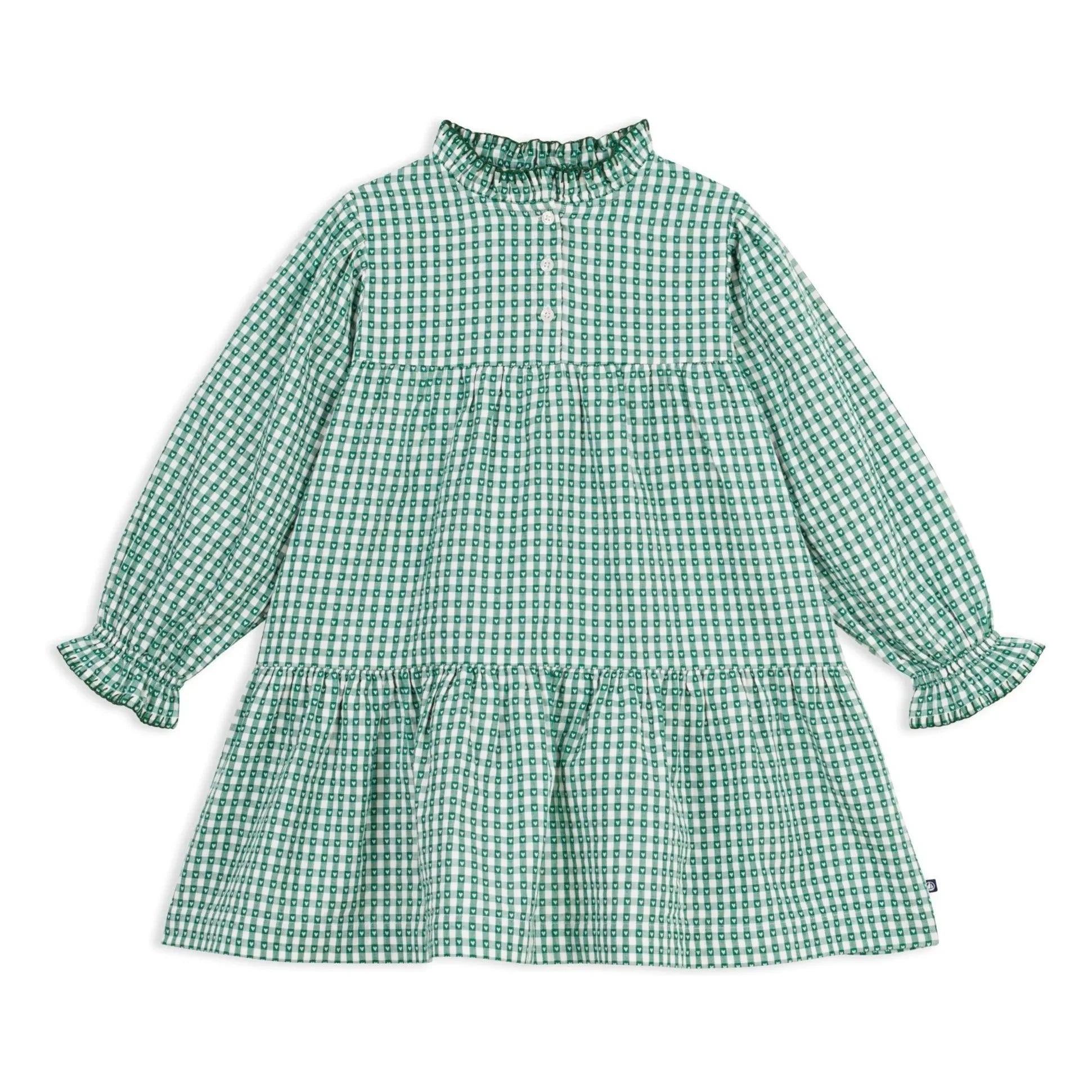 Petit Bateau - Organic Cotton Poplin Checked Wide Dress | Green