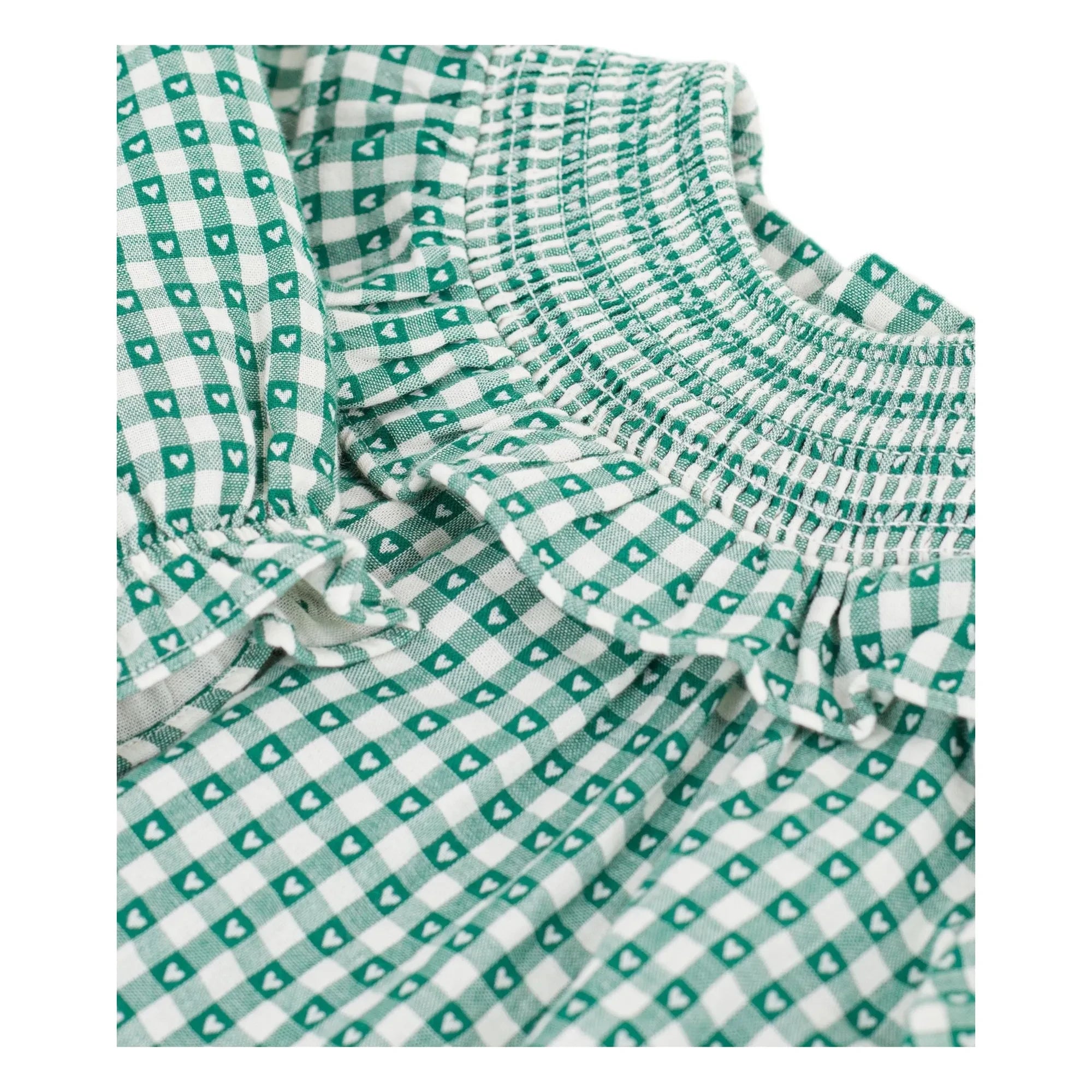 Petit Bateau - Yeşil kareli organik pamuk elbise