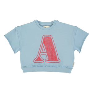 Piupiuchick - Short-sleeved Letter A Organic Cotton Sweatshirt | Light Blue