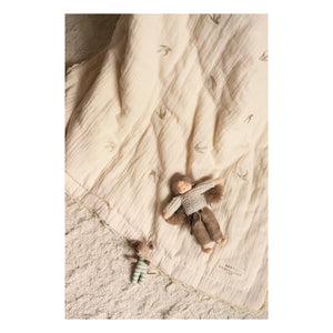 Gentil Coquelicot - Embroidered Swallow Cotton Muslin Quilted Blanket