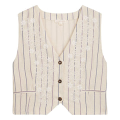 Louise Misha - Franckie Striped Linen & Cotton Vest | Cream