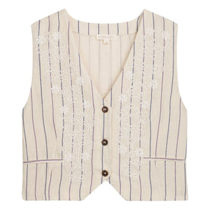 Louise Misha - Franckie Striped Linen & Cotton Vest | Cream