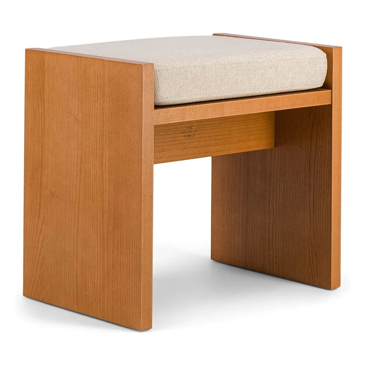 The Socialite Family - Chiesa Stool, Woven Canvas and Iroko Veneer, Beige