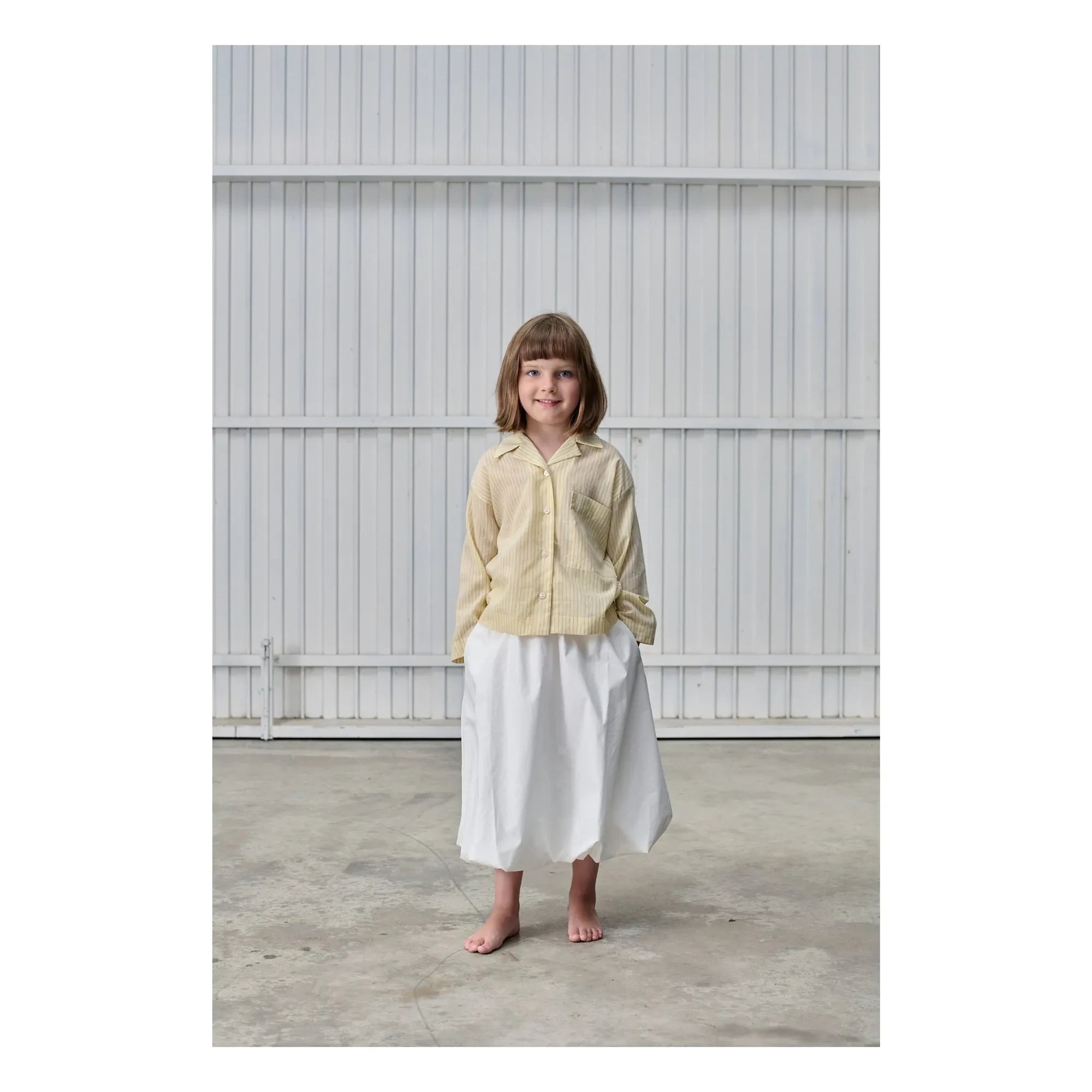 Tangerine - Striped Bowling Shirt | Pale Yellow