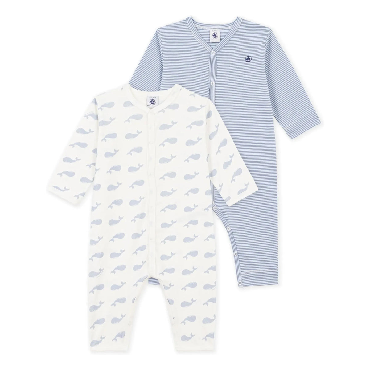 Petit Bateau - 2’li Dors Bien Baleines Organik Pamuklu Pijama Takımı | Mavi