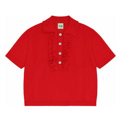 FUB - Ruffled Polo T-Shirt Extra Fine Mesh Organic Cotton | Red