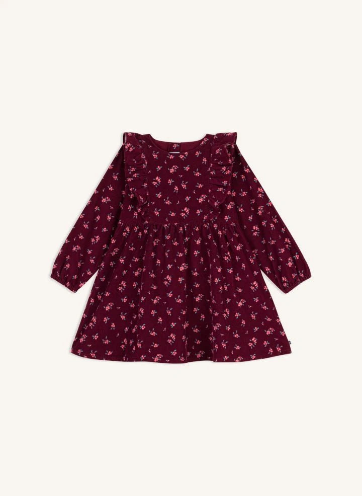 Petit Bateau - Organic Cotton-Linen Floral Ruffled Dress | Burgundy