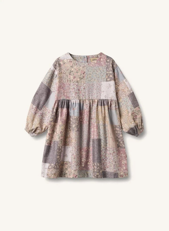 Wheat - Herdis Patchwork Organic Cotton Dress | Powder Pink
