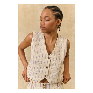 Louise Misha - Franckie Striped Linen & Cotton Vest | Cream