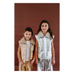 Fille Garçon - Metallic Sherpa Collar Sleeveless Jacket | Silver