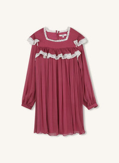 Chloé - Buruşuk İpek Dantel Elbise | Pembe