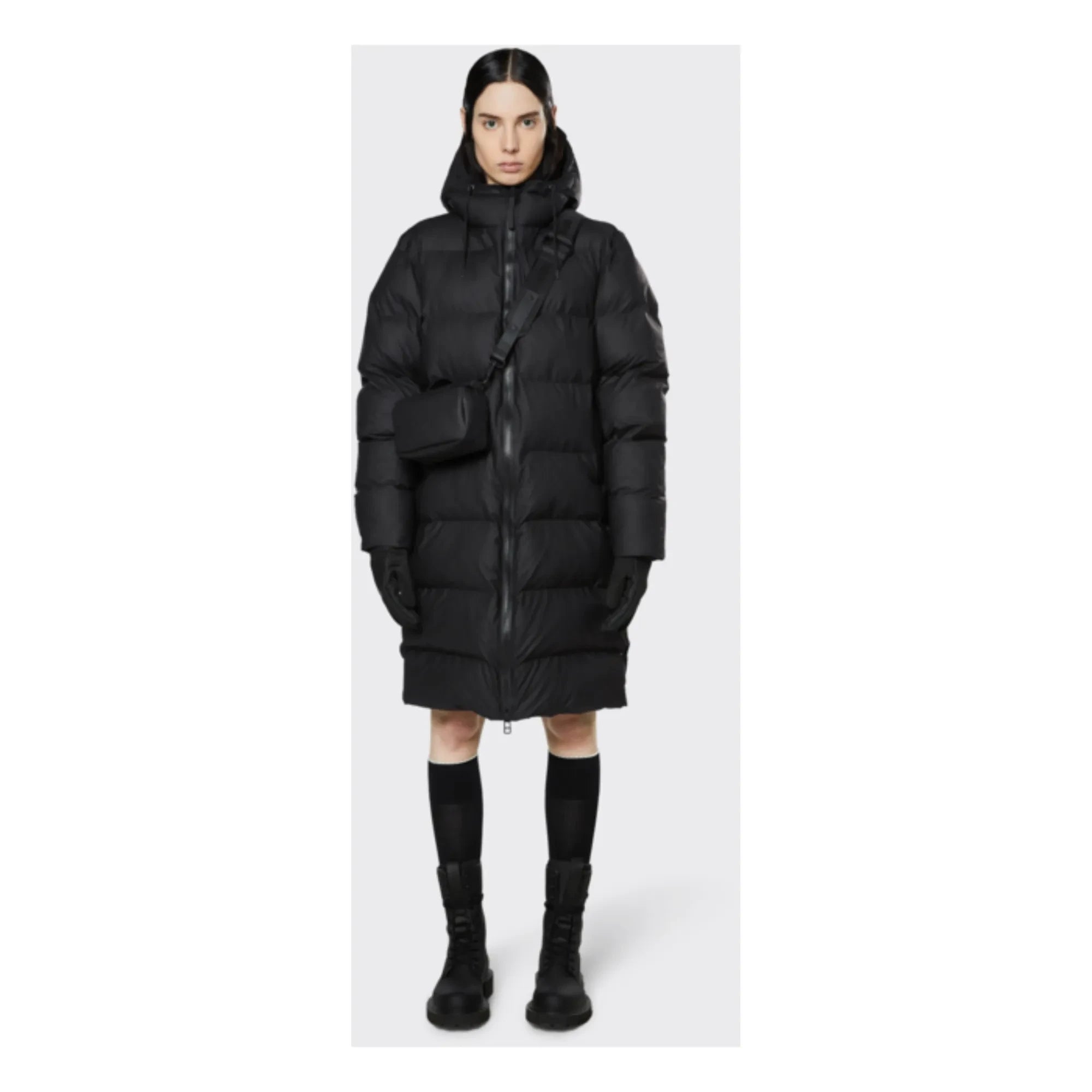Rains - Long Hooded Puffer Coat | Black