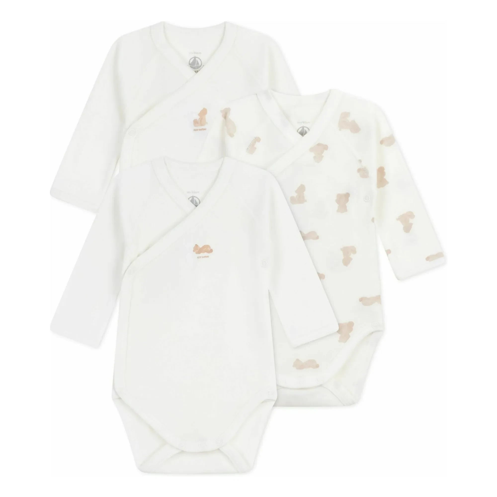 Petit Bateau - 3-Pack Organic Cotton Teddy Body Set | White