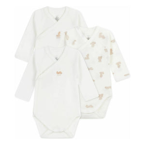 Petit Bateau - 3-Pack Organic Cotton Teddy Body Set | White