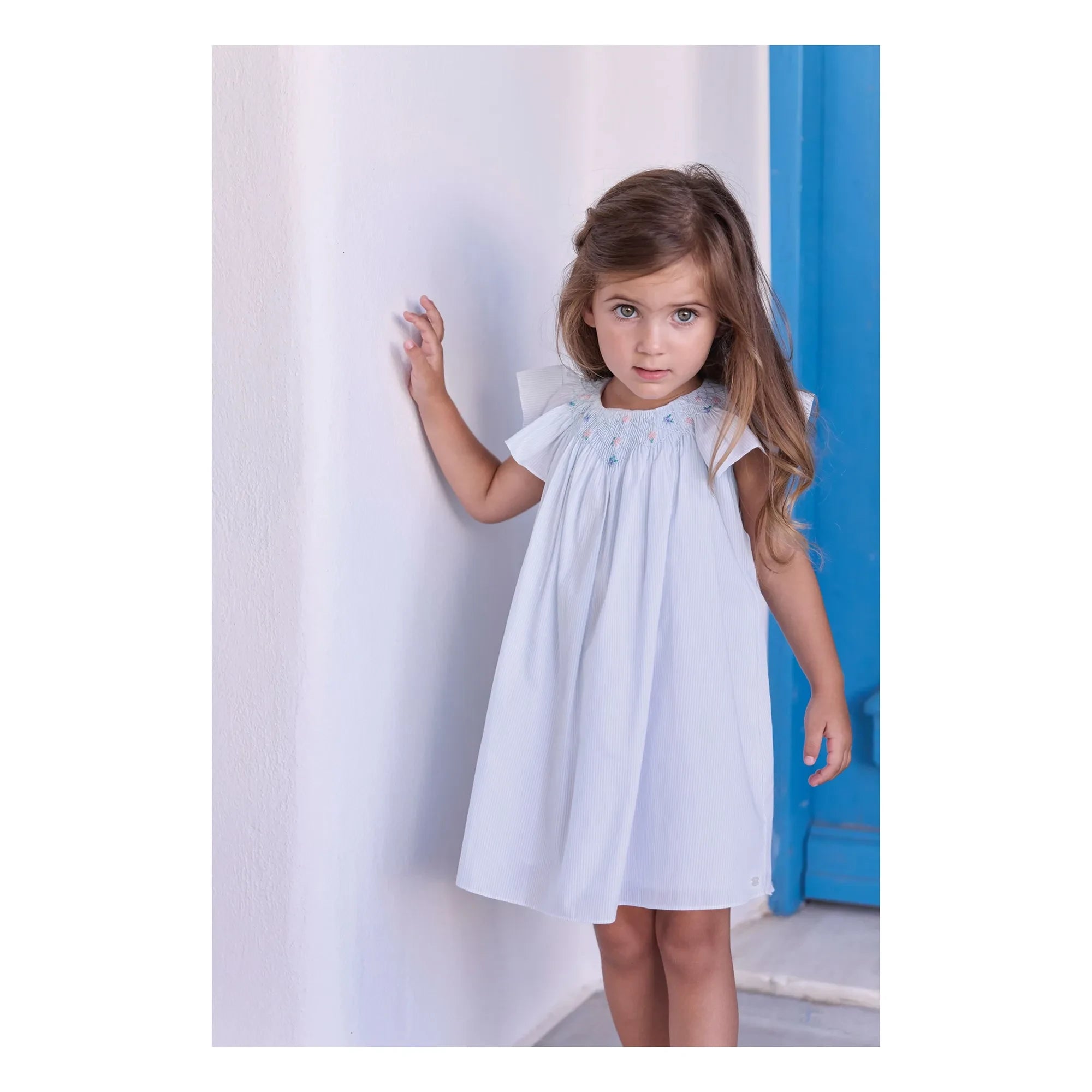 Tartine et Chocolat - Striped Floral Gathered Dress | Mint Green