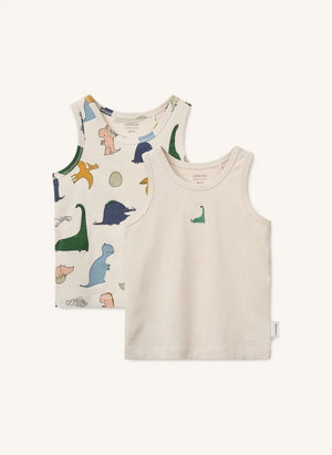 Liewood - 2-Pack Faris Dinosaur Organic Cotton Tank Top | Sand