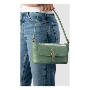 BY FAR - Miranda Baguette Crocodile Pattern Leather Bag | Mint Green