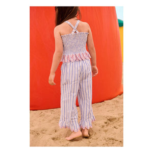 Louise Misha - Striped Poplin Organic Cotton Loukini Ruffled Pants | Blue