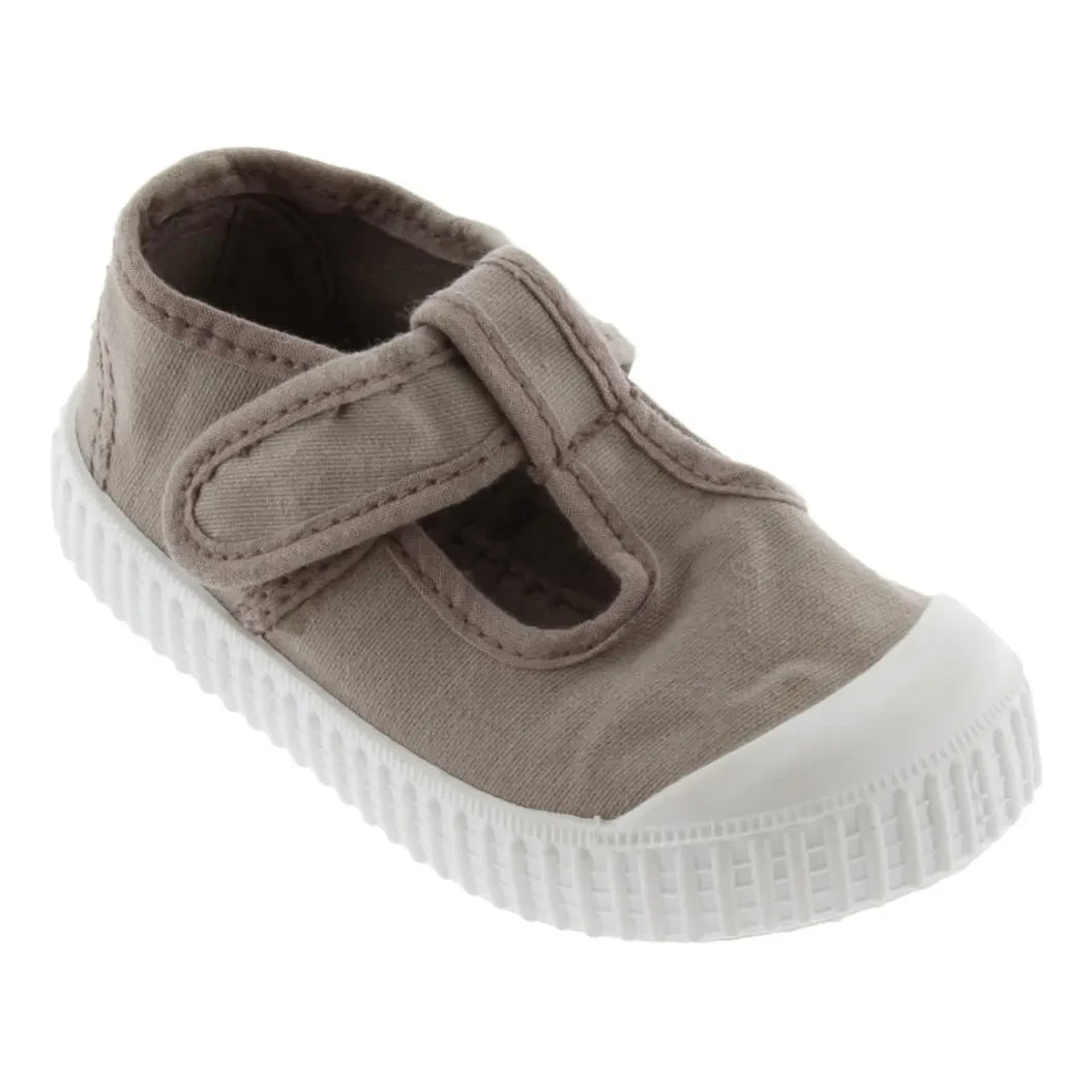 Victoria - Single Strap Sandal with Velcro | Oatmeal