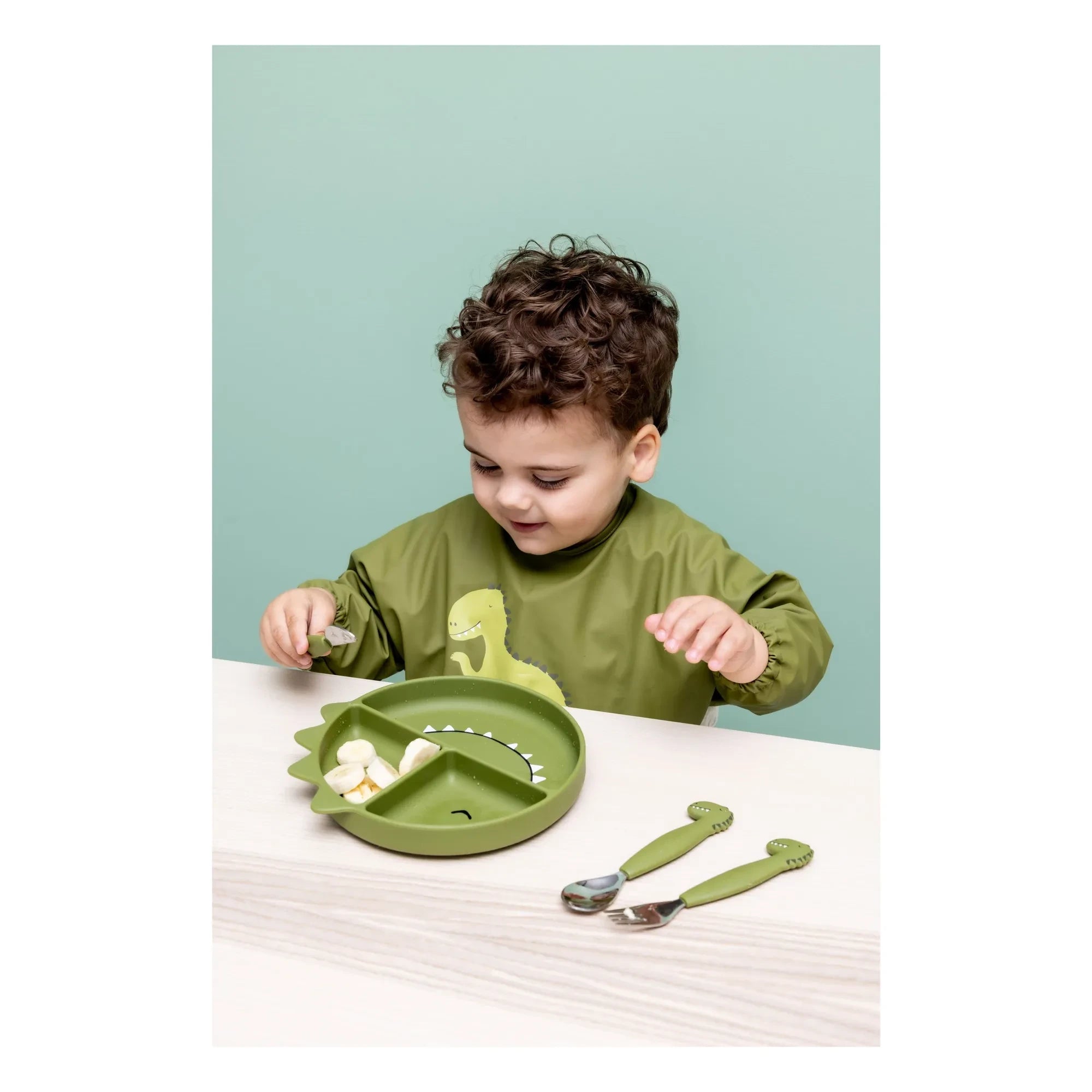 Trixie - Mr. Dino Silicone Fork and Spoon Set - 3 Pieces | Green