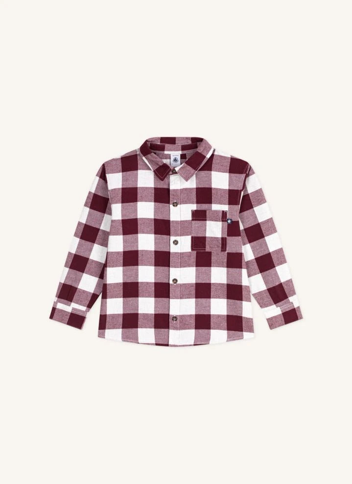 Petit Bateau - Organic Cotton Checked Shirt | Burgundy