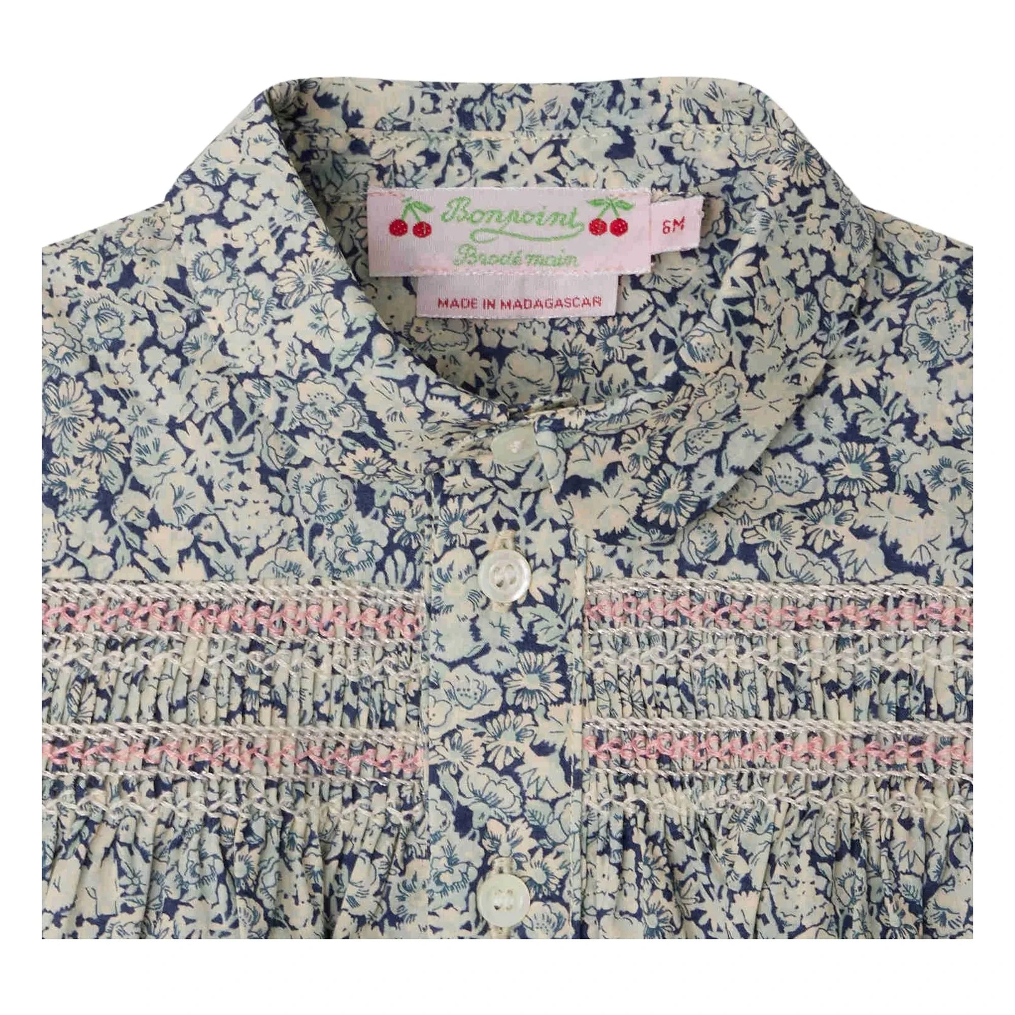 Bonpoint - Claudine Collar Laurencia Fleurie Organic Cotton Blouse | Prussian Blue