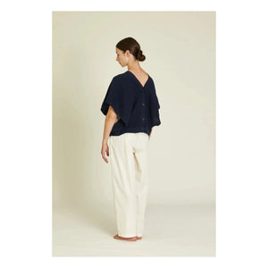 Black Crane - Origami Linen Top | Navy
