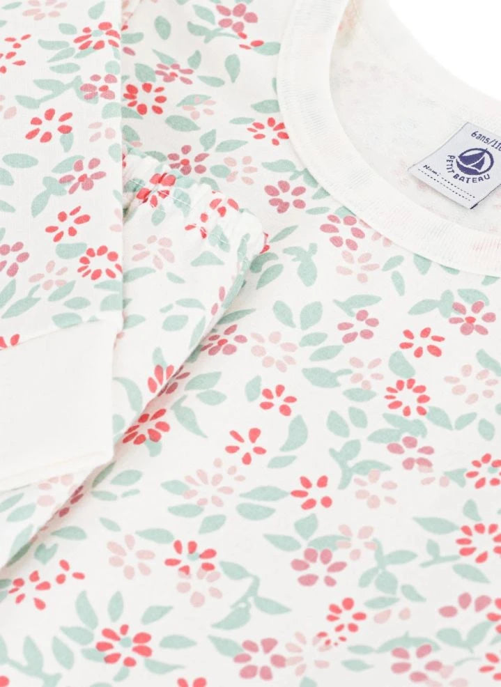 Petit Bateau - Organic cotton fleece floral-print pajamas | White