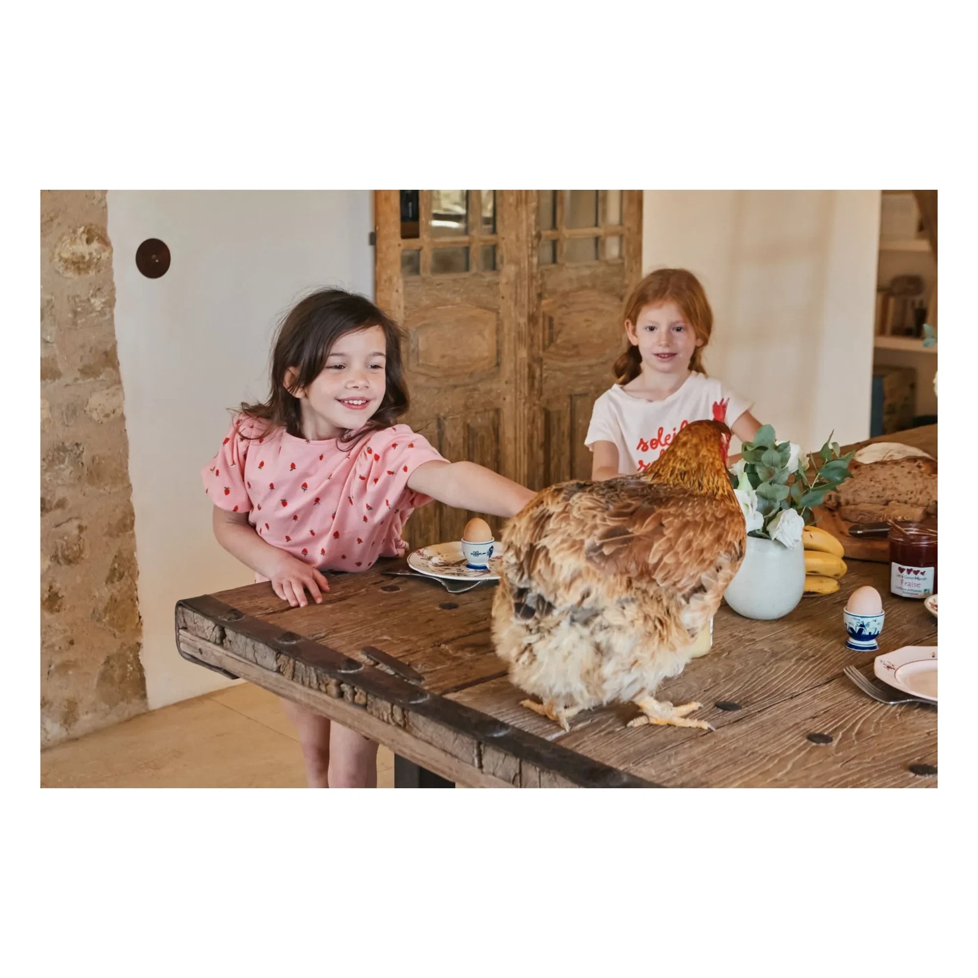 Emile et Ida - Strawberry Organic Cotton Puff Sleeve T-Shirt | Pink