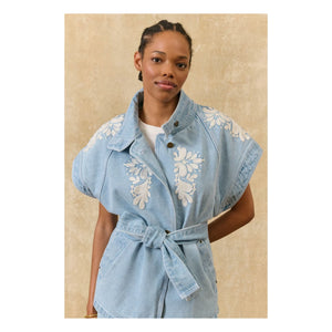 Louise Misha - Katja Cotton Sleeveless Jacket | Blue