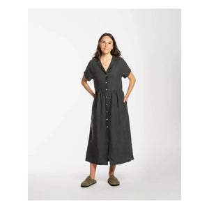 Matona - Linen Long Shirt Dress | Black