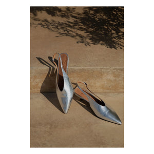 Lachoix - Metallic Heel Slingback Shoes | Silver