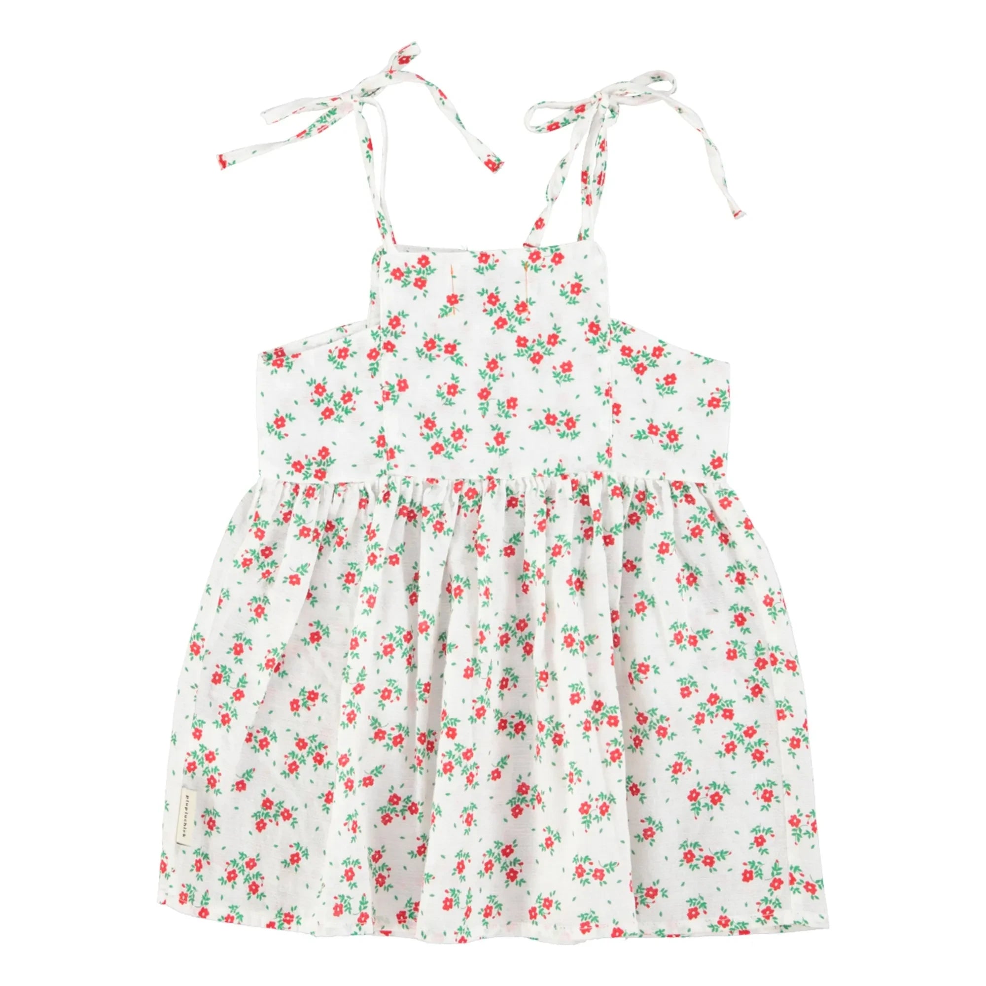 Piupiuchick - Organic Cotton Floral Patterned Tie Detail Dress | White