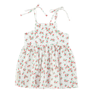 Piupiuchick - Organic Cotton Floral Patterned Tie Detail Dress | White
