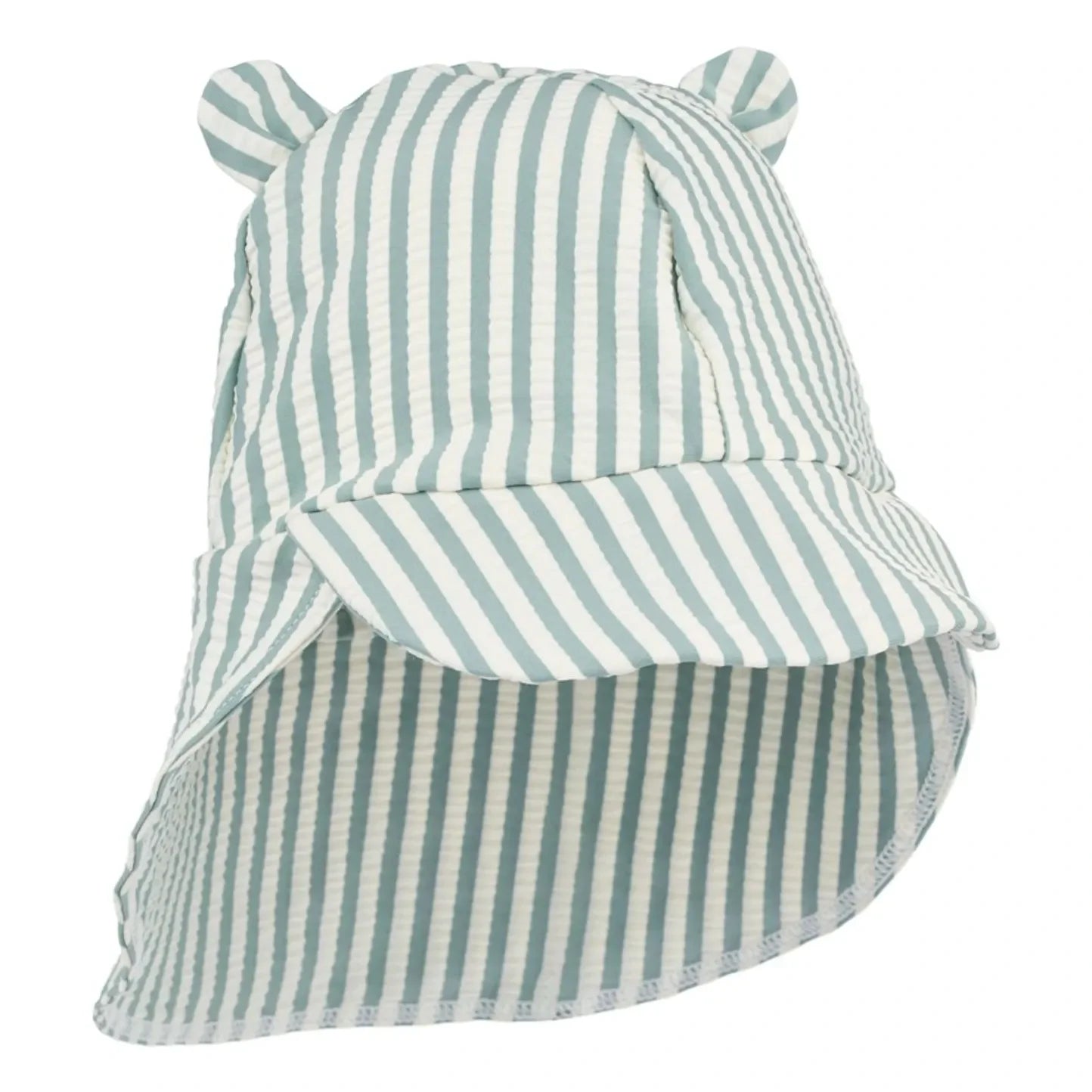 Liewood - Senia Striped Seersucker UV-Resistant Hat with Ears Recycled Fiber | Green