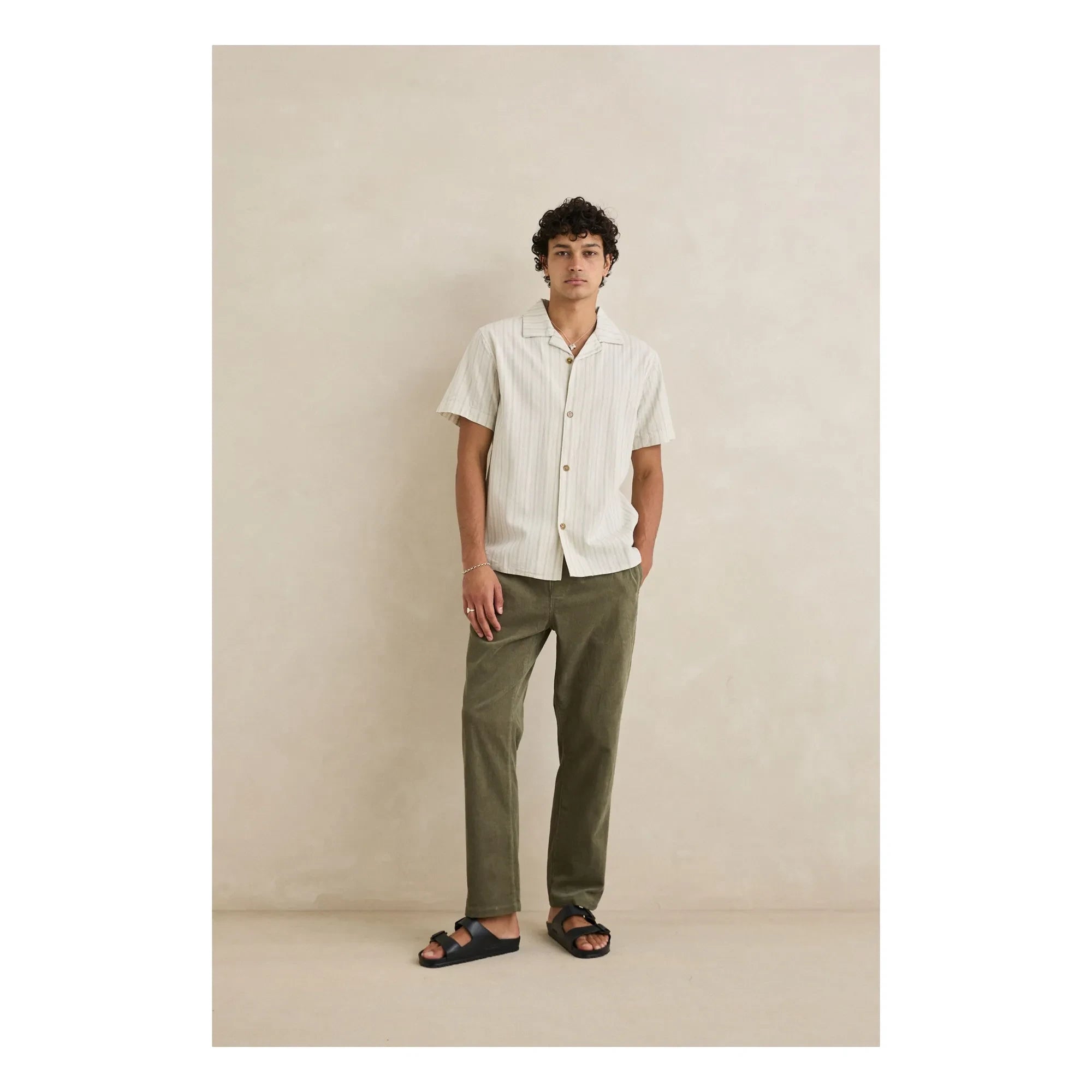 Rhythm - Striped Holiday Short Sleeve Shirt | Cream
