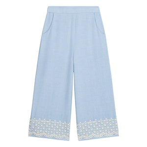 Louise Misha - Florelia Organic Cotton Embroidered Pants | Blue