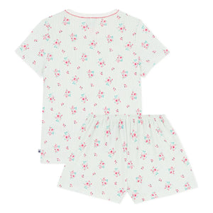 Petit Bateau - Striped Floral Pattern Pajama Shorts | Green
